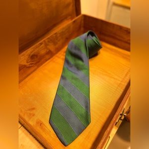 Salvatore Ferragamo tie with light blue and green stripes
